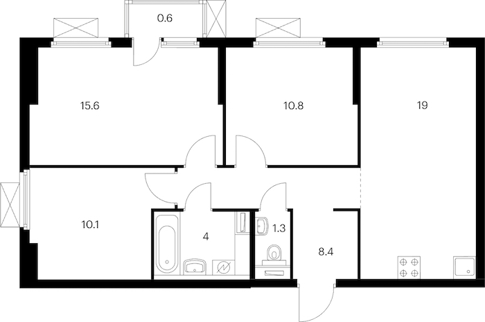 3-комнатная квартира 69.8 м², 9/12 эт., ЖК «Витебский парк»